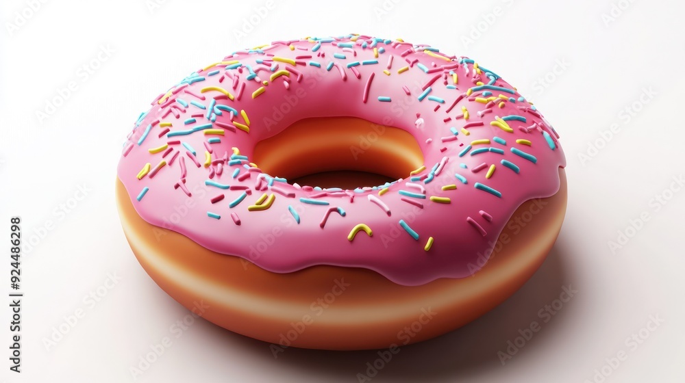 Delicious Pink Frosted Donut with Colorful Sprinkles on White Background Delicious Pink Frosted Donut with Colorful Sprinkles on White Background