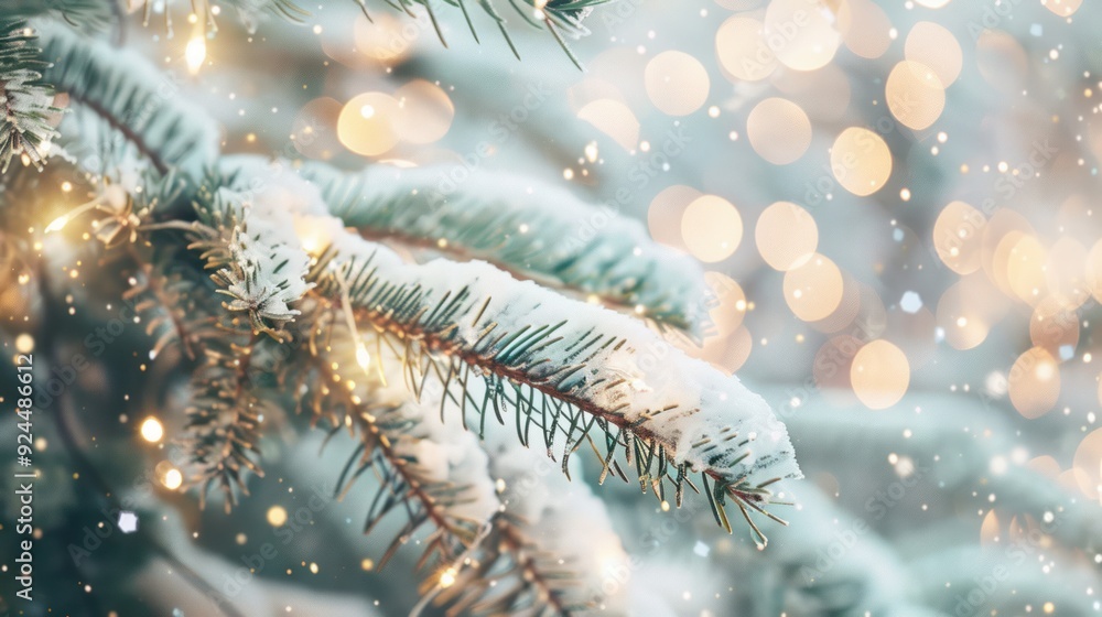 Snowy Christmas Tree Branch with Lights Snowy Christmas Tree Branch with Lights