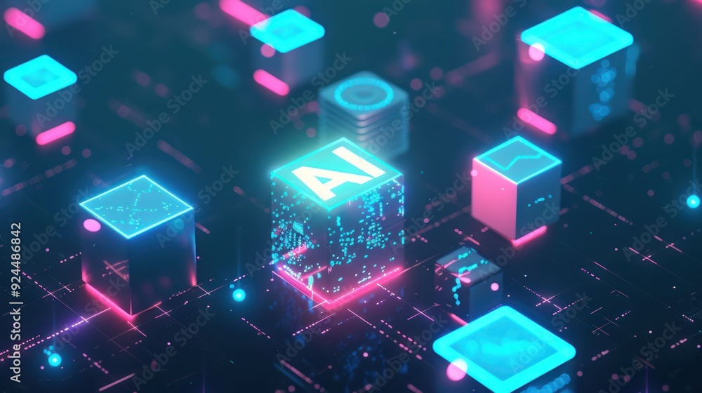 AI Cube on a Futuristic Circuit Board AI Cube on a Futuristic Circuit Board