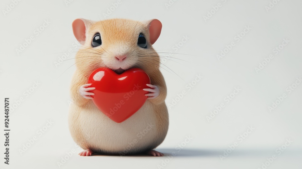 Adorable Hamster Holding a Red Heart Symbolizing Love and Affection in a Studio Setting Adorable Hamster Holding a Red Heart Symbolizing Love and Affection in a Studio Setting
