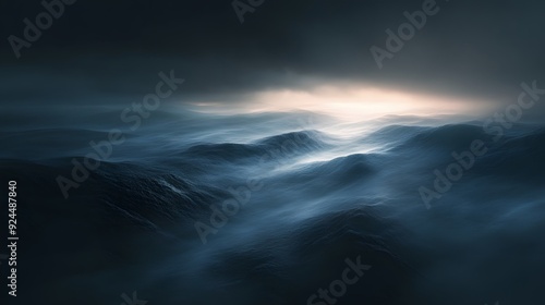 29. Soft, flowing streams of light weaving through a dark, misty expanse