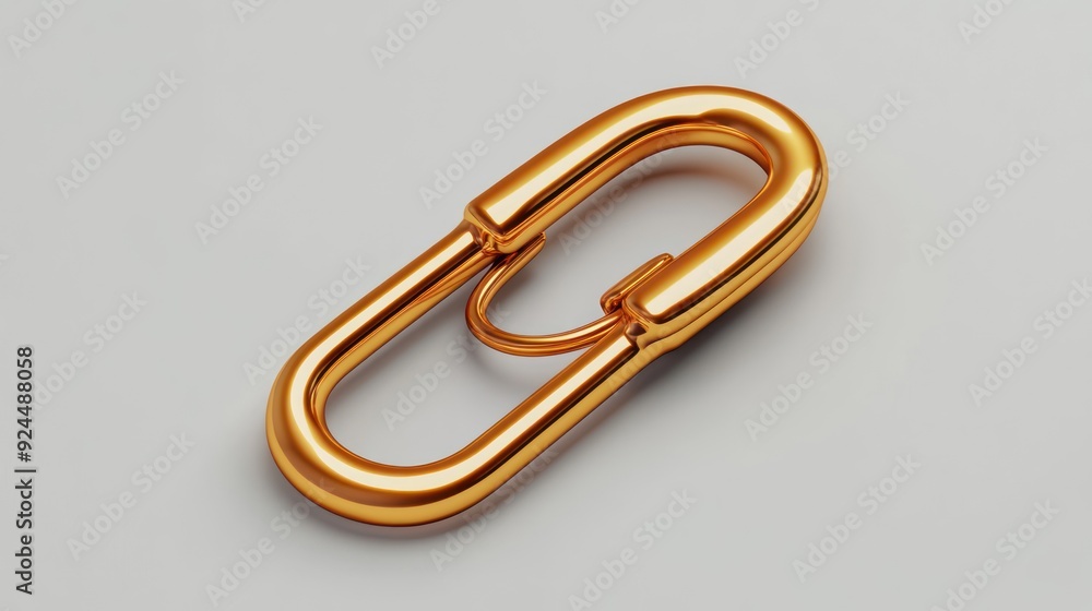 Fototapeta premium Golden Metal Chain Link on White Background Shiny Industrial Object Close-up Image