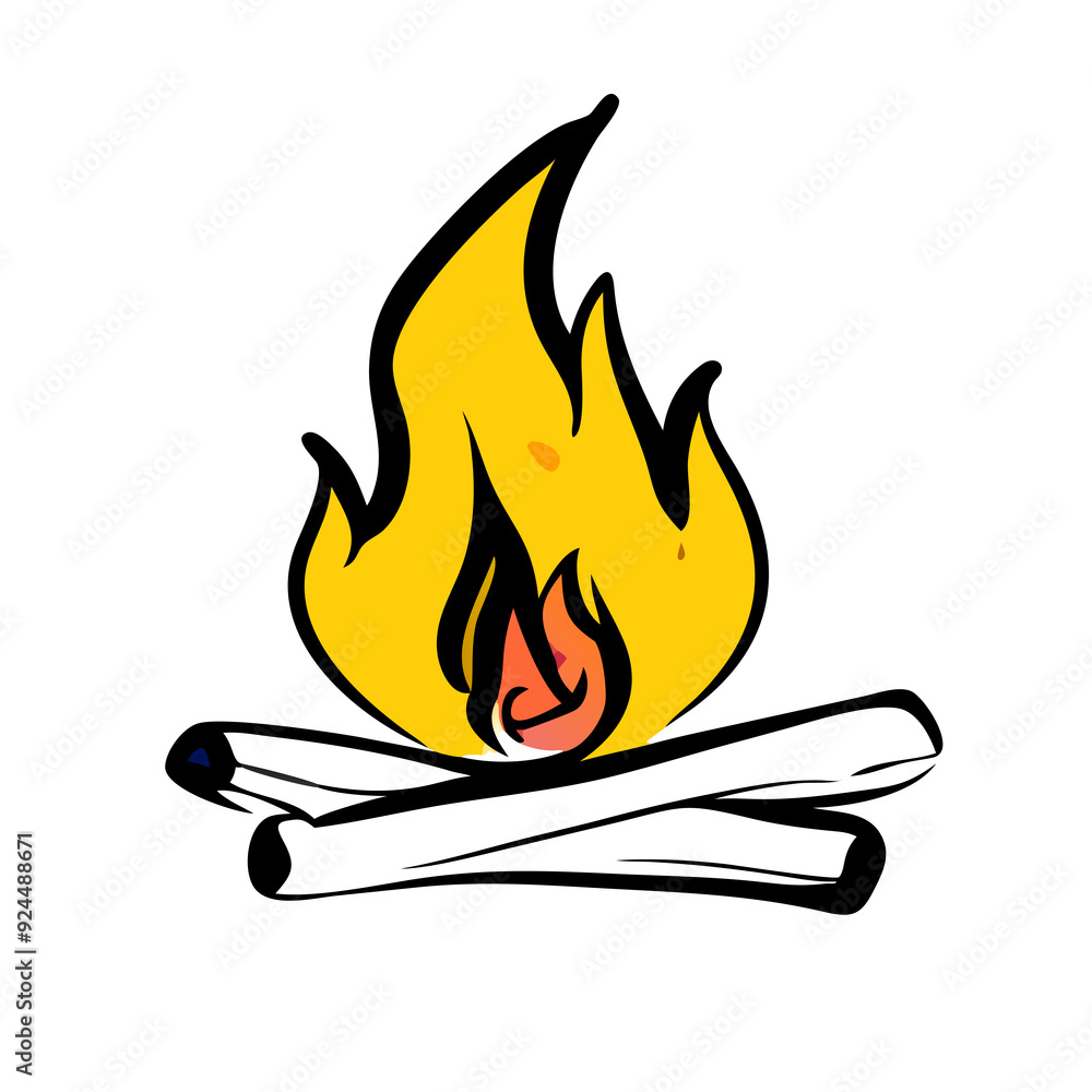 A yellow and black flame sits atop a simplified depiction of stones A yellow and black flame sits atop a simplified depiction of stones