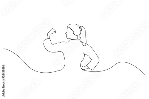 Woman showing her muscle back side view continuous line art drawing