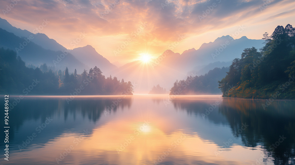 Fototapeta premium Beautiful Nature Views mountains, sea, forests, or sunrise/sunset