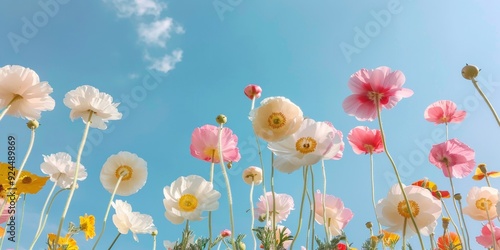 Wallpaper Mural Low Angle Shot of Light Pink and White Peonies with Poppies Against a Clear Sky in Unsplash Styled Springtime Torontodigital.ca