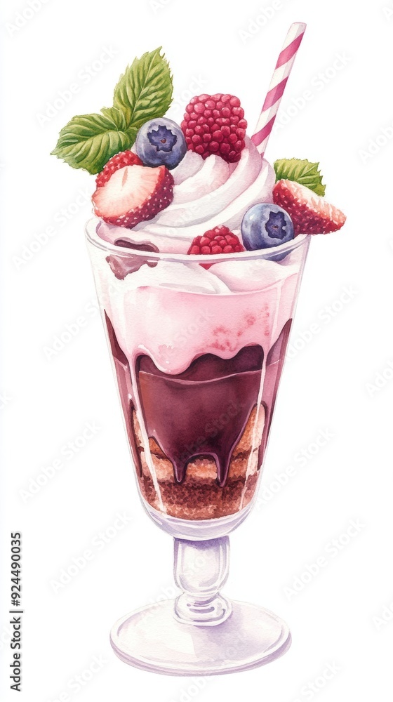 An exquisite stack of chocolate desserts, intricately layered with fondue, is illustrated using delicate watercolor strokes and vibrant hues. An exquisite stack of chocolate desserts, intricately layered with fondue, is illustrated using delicate watercolor strokes and vibrant hues.