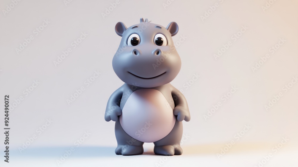 Adorable Smiling Cartoon Hippo Figurine on Light Background in Soft Lighting Portrait Mode Adorable Smiling Cartoon Hippo Figurine on Light Background in Soft Lighting Portrait Mode