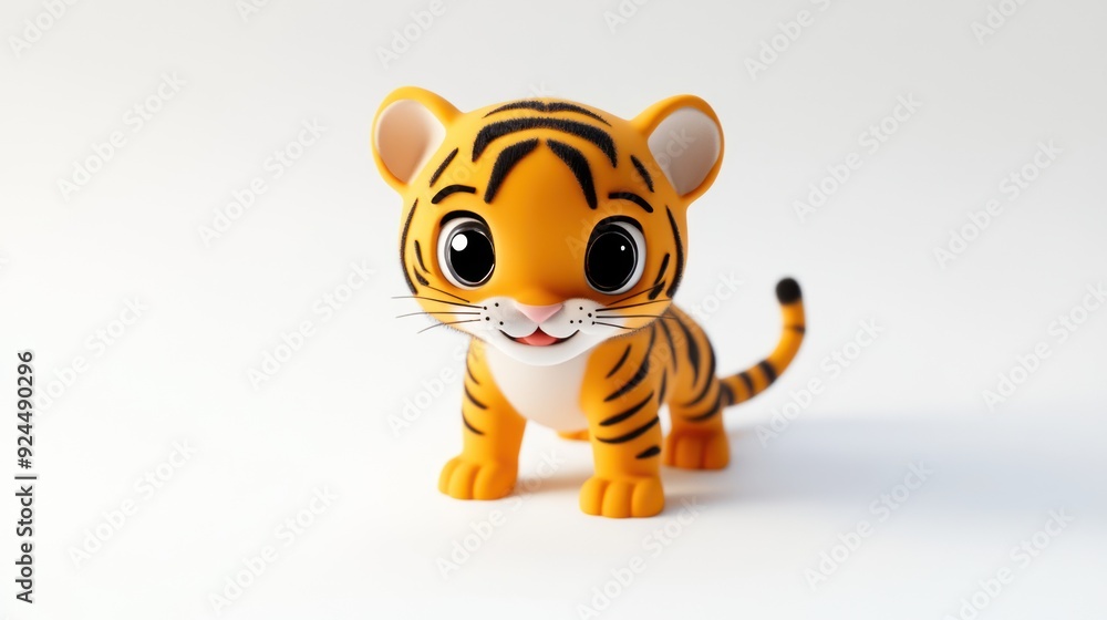 Cute Adorable Cartoon Tiger Cub Standing on White Background Looking Forward Cute Adorable Cartoon Tiger Cub Standing on White Background Looking Forward