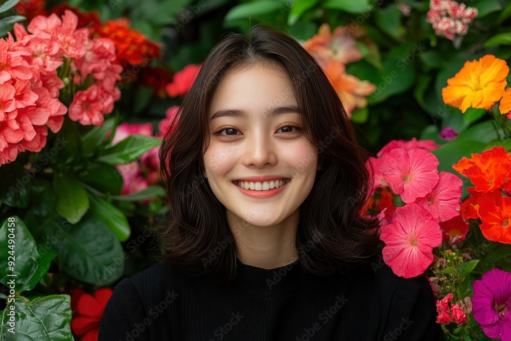 Young Asian Businesswoman, Happy Stroll Through A Garden, Joyful And Carefree Young Asian Businesswoman, Happy Stroll Through A Garden, Joyful And Carefree