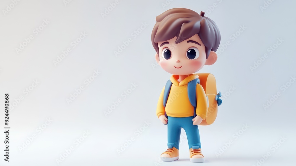 Adorable Child Character with Backpack and Big Eyes in Minimalist Style Illustration Adorable Child Character with Backpack and Big Eyes in Minimalist Style Illustration