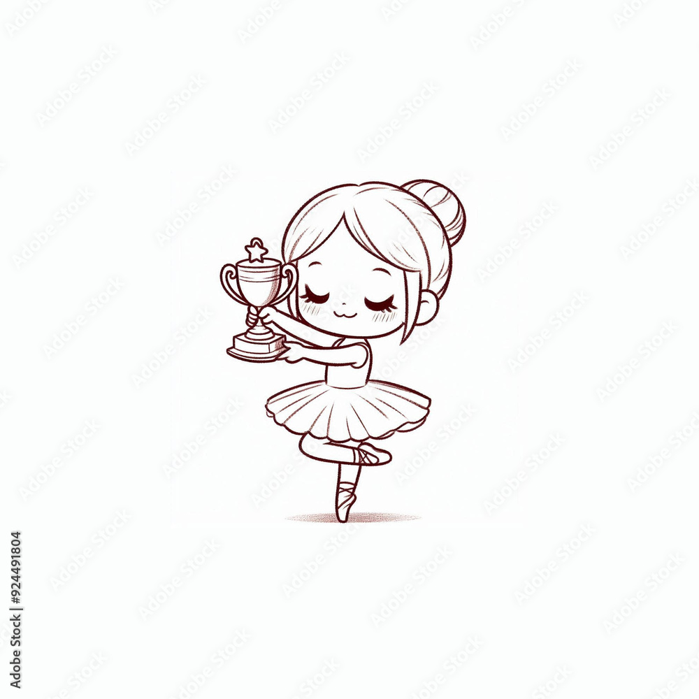 A girl wearing a ballet costume, holding a championship trophy. A girl wearing a ballet costume, holding a championship trophy.