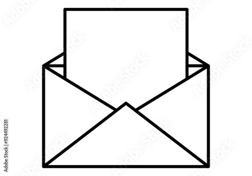 Icono negro de sobre abierto con carta