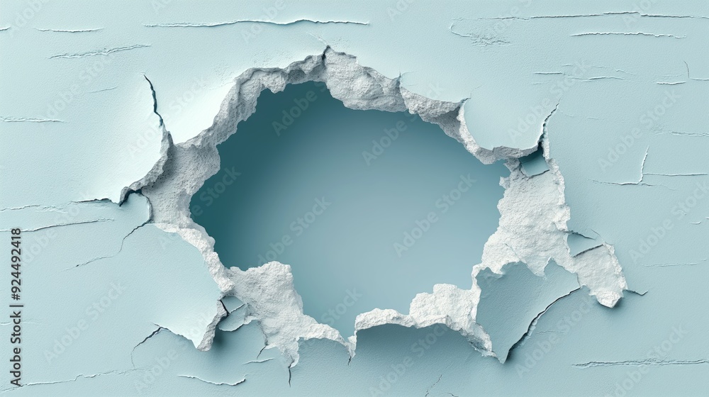 Obraz premium Hole in a wall. Hole broken in a blue wall