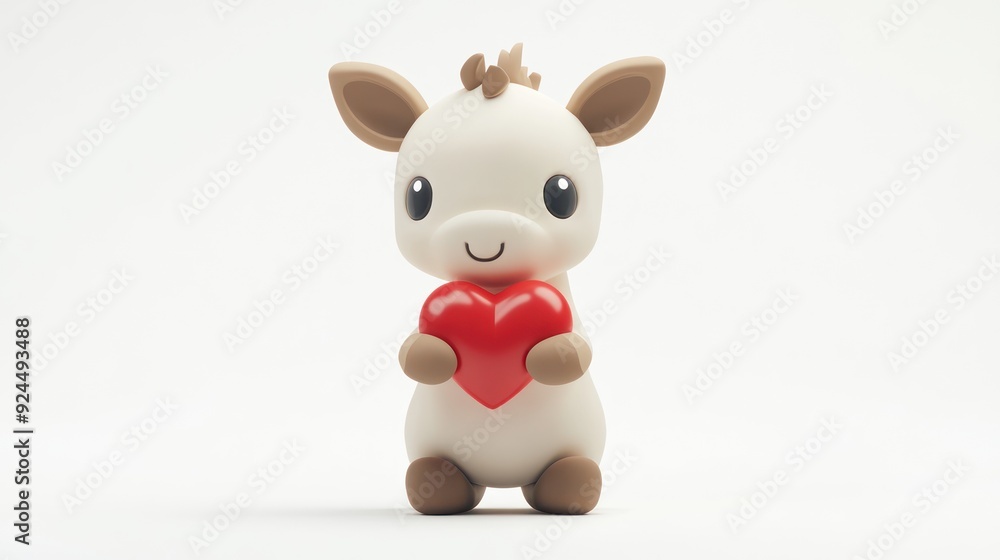 Adorable Cartoon Animal Holding Heart in Minimalistic Design Adorable Cartoon Animal Holding Heart in Minimalistic Design