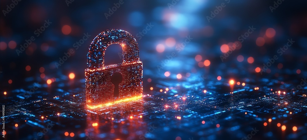 custom made wallpaper toronto digitalSecure digital network, glowing lock, blue background, cybersecurity concept