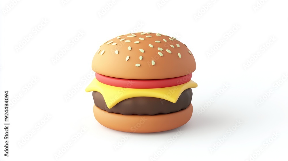 Delicious Cheeseburger with Sesame Seed Bun on White Background Delicious Cheeseburger with Sesame Seed Bun on White Background