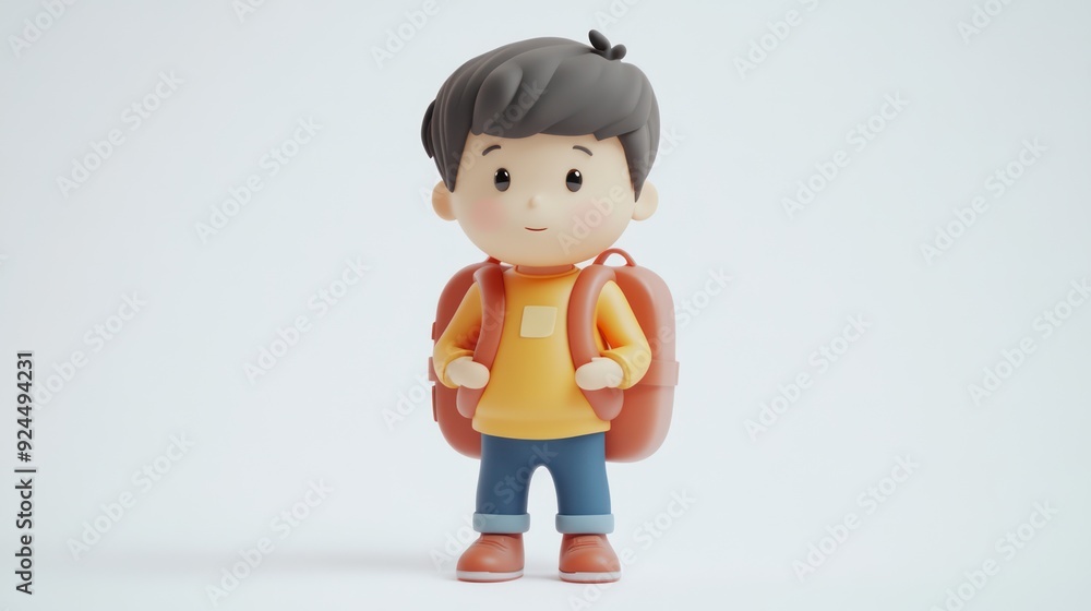 Adorable 3D Animation of a Child with Backpack Standing in a Minimalistic Setting Adorable 3D Animation of a Child with Backpack Standing in a Minimalistic Setting