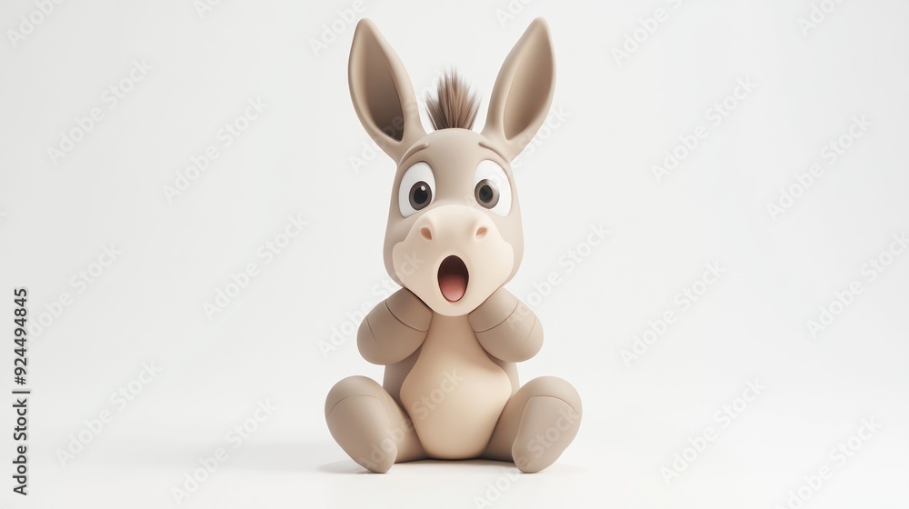 Cute Cartoon Donkey with Surprised Expression on White Background Cute Cartoon Donkey with Surprised Expression on White Background