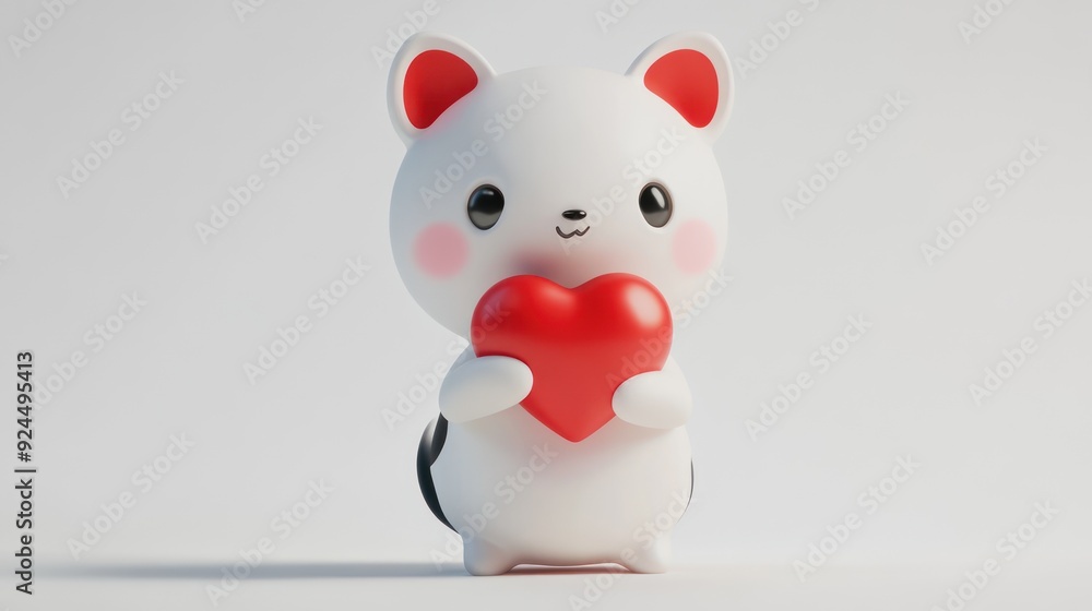 Adorable White Hamster with Red Heart Against a Bright Background Adorable White Hamster with Red Heart Against a Bright Background