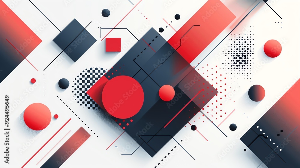 Abstract geometric background with red and black shapes on a white background. Abstract geometric background with red and black shapes on a white background.