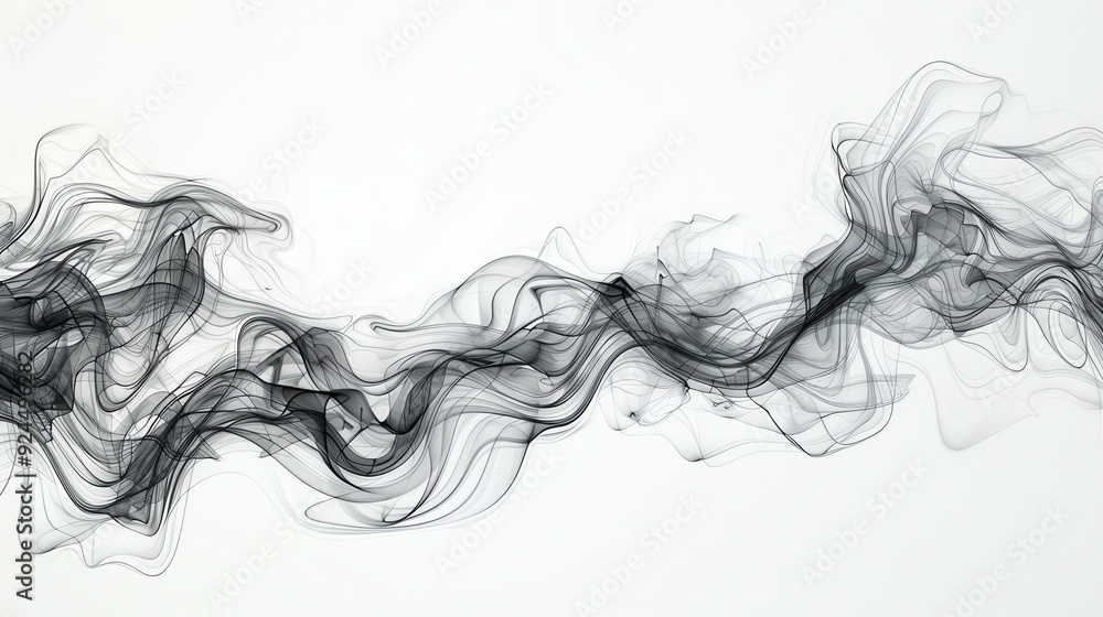 Abstract black and white smoke swirls on a white background. Digital art with soft, fluid lines. Ideal for design projects. Abstract black and white smoke swirls on a white background. Digital art with soft, fluid lines. Ideal for design projects.