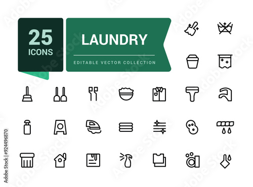 Laundry icons set. Pixel perfect, minimalistic web and UI icon. Outline icon collections. Editable vector illustration.