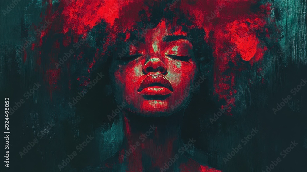 Abstract Portrait of a Woman with Red and Blue Hues. Abstract Portrait of a Woman with Red and Blue Hues.