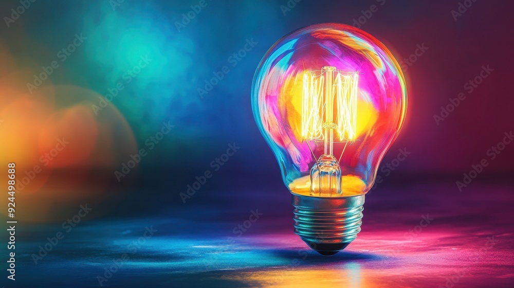 Illuminated Lightbulb on Colorful Background. Illuminated Lightbulb on Colorful Background.