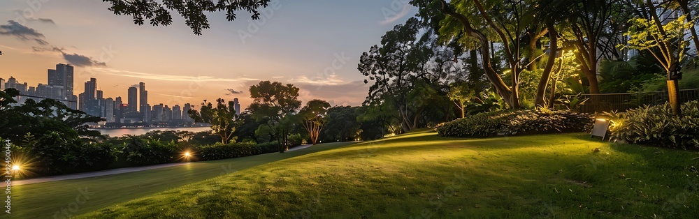 Beautiful gardens with views of the city skyline