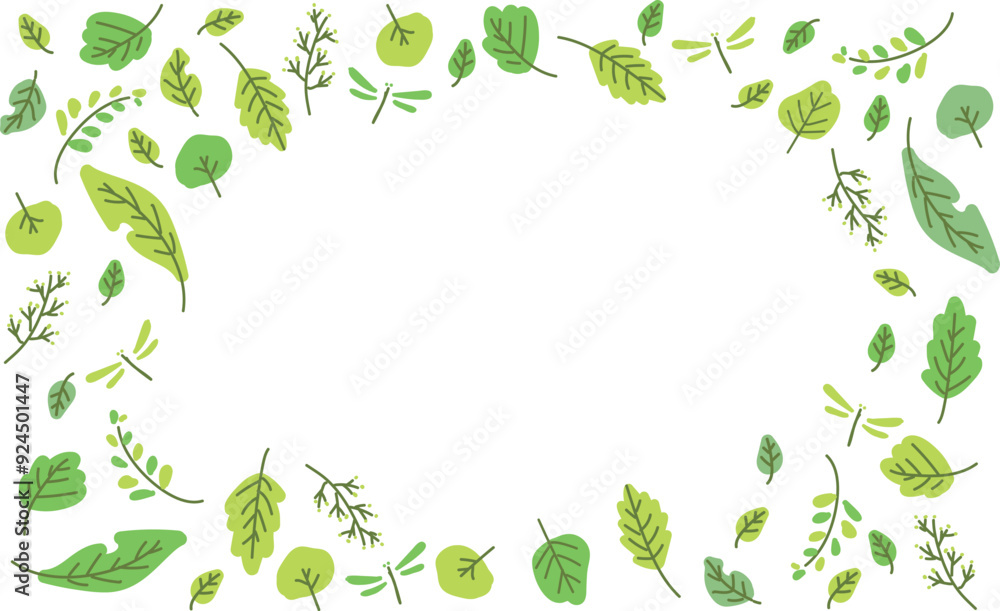 ボタニカルな緑の葉のシンプルなベクターイラストフレーム背景素材