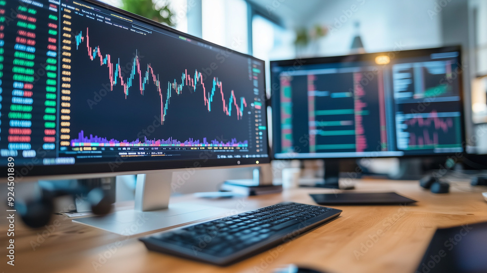 Stock market performance statistics displayed on computer screens, stock market economy or business analysis Stock market performance statistics displayed on computer screens, stock market economy or business analysis