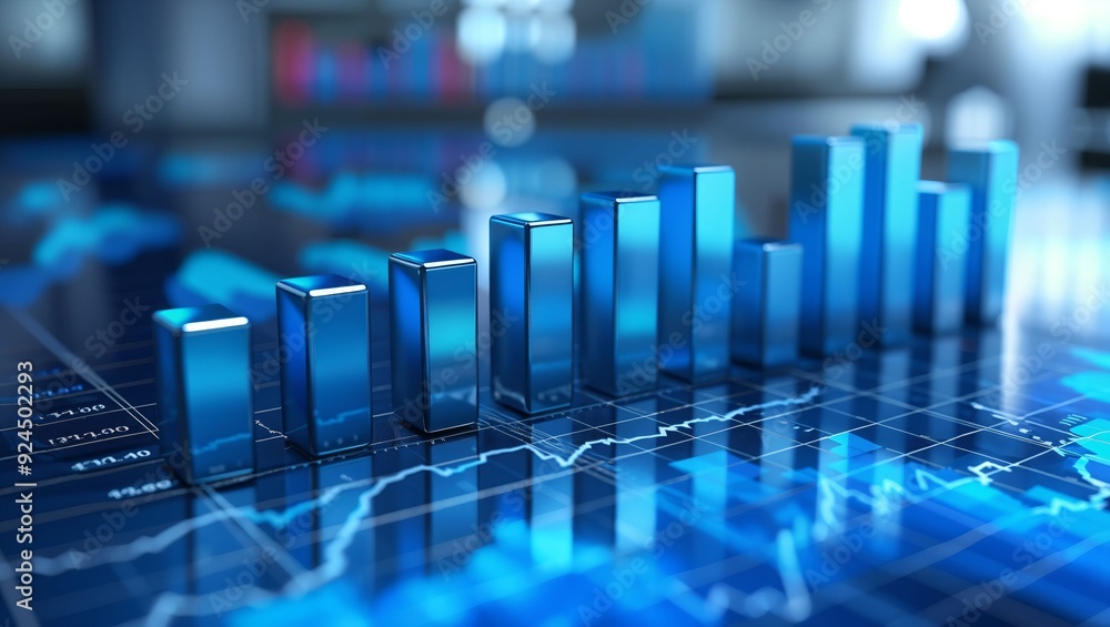 Obraz premium A Captivating Visualization of Data Trends: A Glimpse into the World of Digital Analytics and Performance Metrics in a Modern Corporate Environment