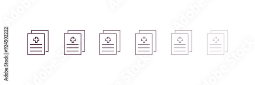 records outline icon. Linear vector from health and medical concept. 6 different line style records icon included thin, light, regular, medium, bold, black