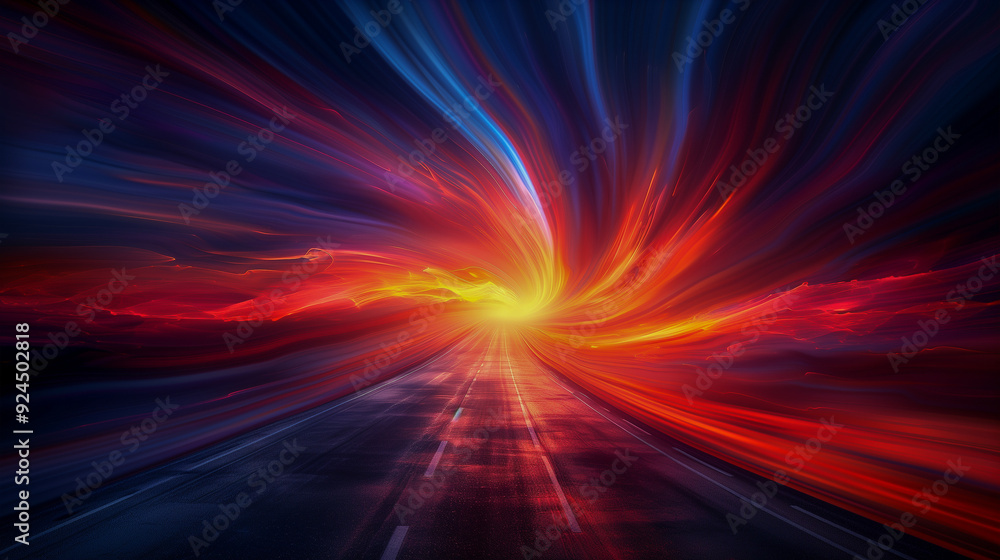 Abstract Highway into Fiery Light Explosion.. Abstract Highway into Fiery Light Explosion..