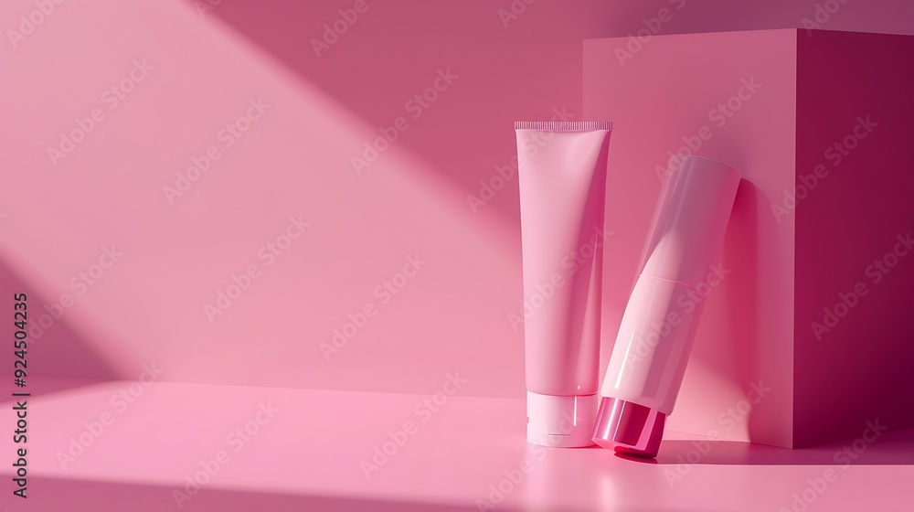 Beauty products in the studio. Cosmetic products on pink background. Beauty products in the studio. Cosmetic products on pink background.