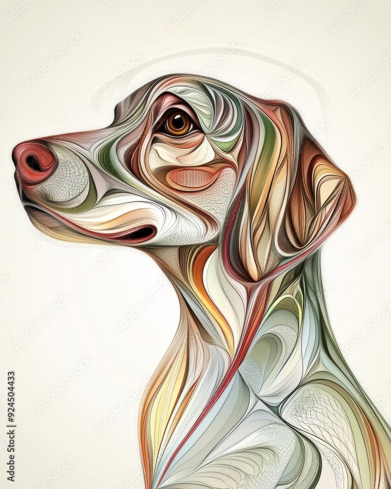Obraz premium Abstract colorful dog portrait with swirling patterns and intricate details.
