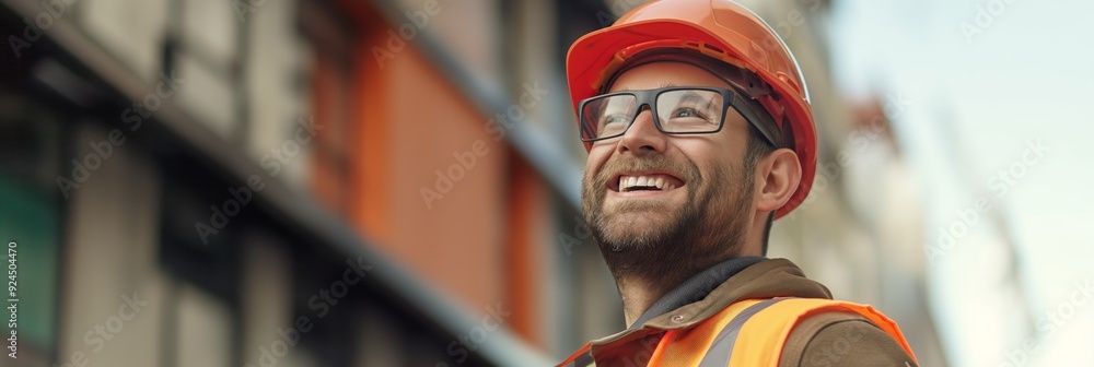 A construction worker wearing reflective gear and a hard hat stands at a worksite, representing safety and diligence in building and construction jobs. A construction worker wearing reflective gear and a hard hat stands at a worksite, representing safety and diligence in building and construction jobs.