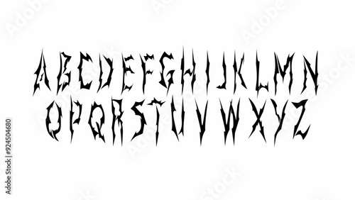 Dark font, hand drawn gothic alphabet letters vector set, decorative font lettering design