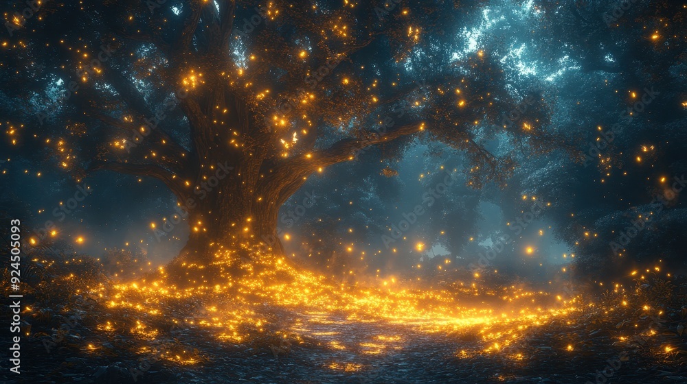 Naklejka premium Enchanting Forest with Glowing Lights.