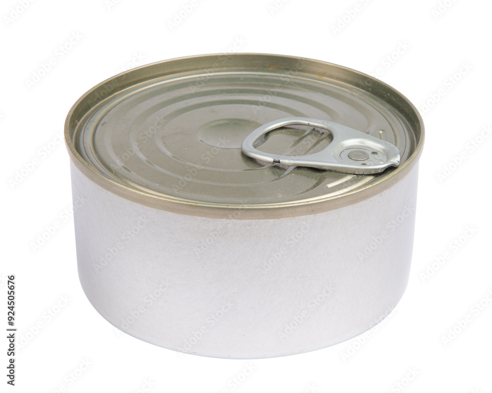 Closed bank of canned food on white background Closed bank of canned food on white background