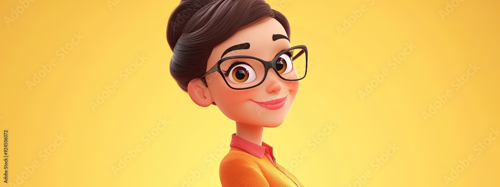 3D cartoon style of a joyful stylish character with glasses depicting a cheerful professional woman 3D cartoon style of a joyful stylish character with glasses depicting a cheerful professional woman