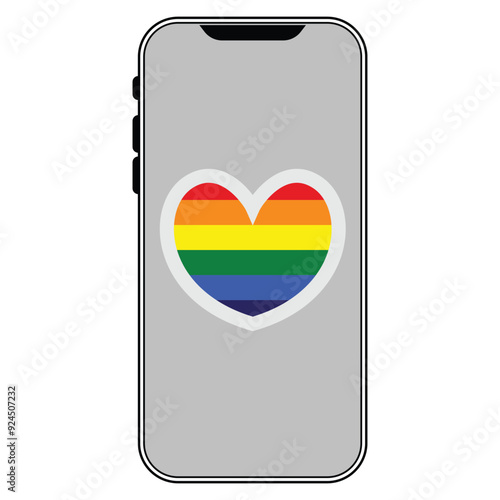 Free Download smartphone and heart shaped lgbtq flag icons in grey scale isolated on white background. - GFXLoad