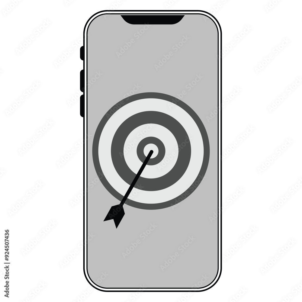 smartphone, target and arrow icons in grey scale isolated on white background. smartphone, target and arrow icons in grey scale isolated on white background.