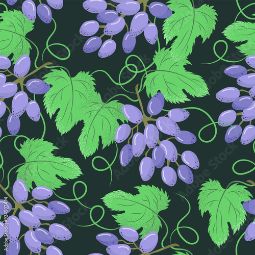 Pattern of grape clusters in retro style. Grainy texture. Vector illustration.