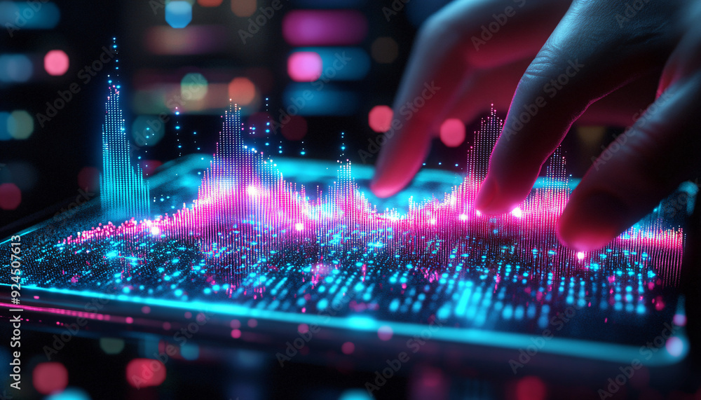 Touch of a tablet screen with a bold exponential growth graph Touch of a tablet screen with a bold exponential growth graph