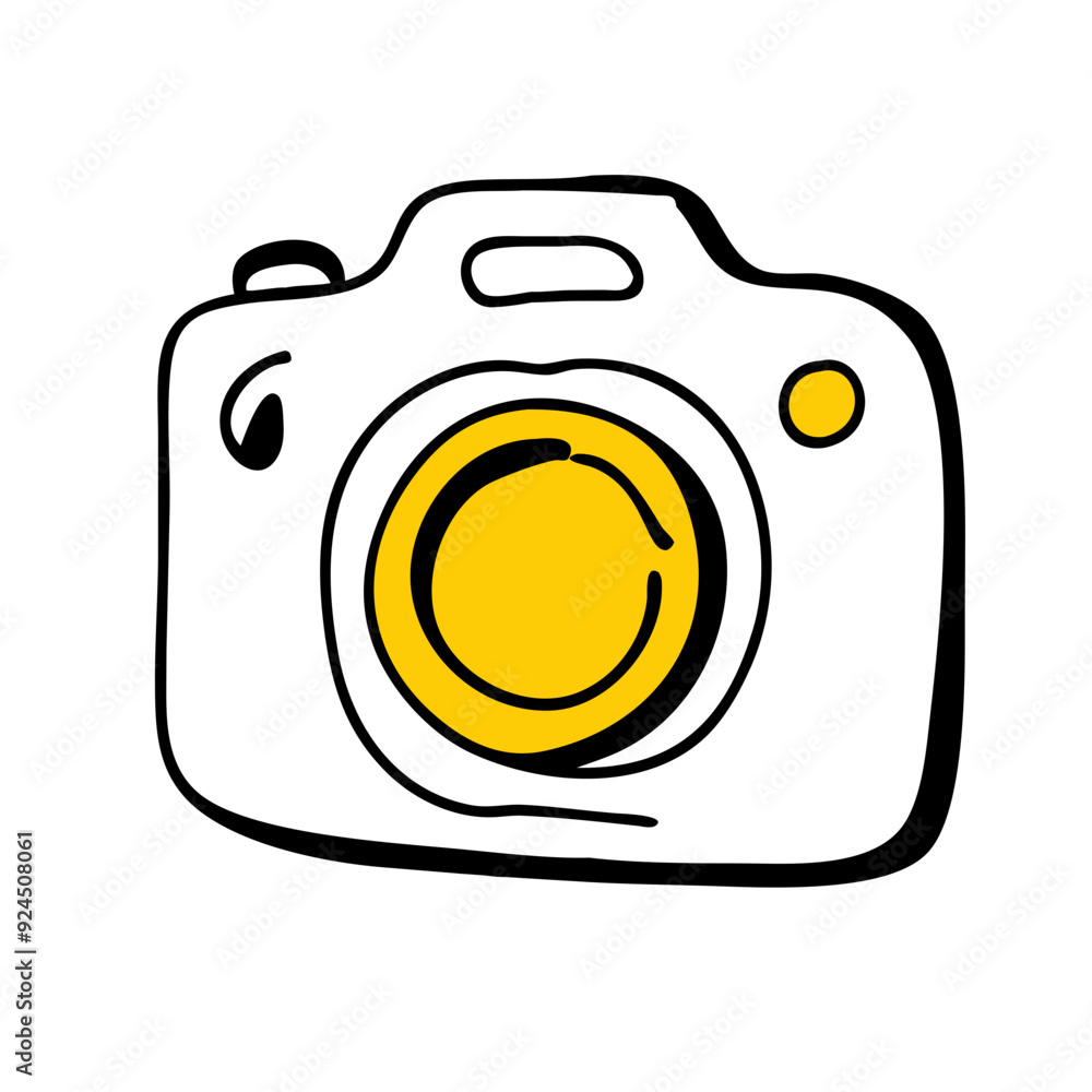 camera features a bright yellow lens and a simple, minimalist design camera features a bright yellow lens and a simple, minimalist design