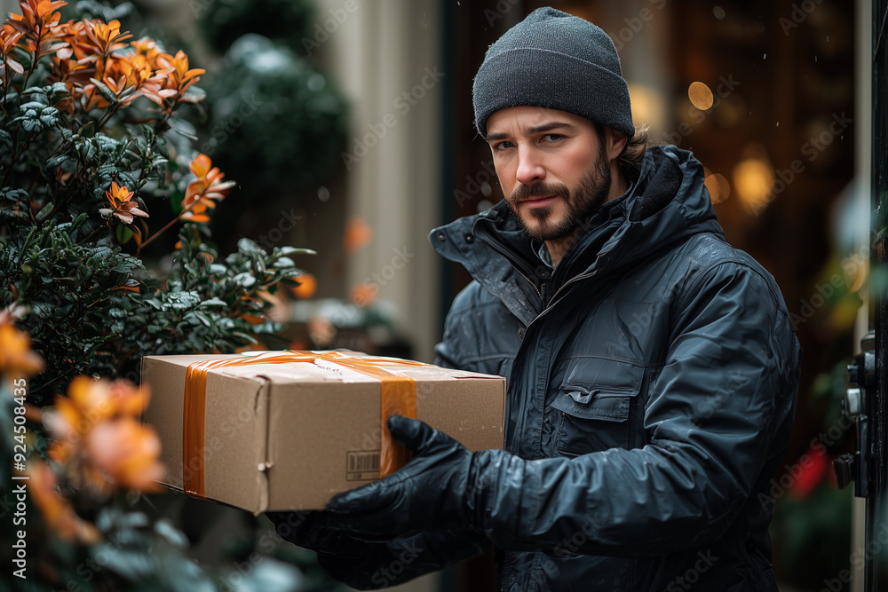 A courier delivers a package to a doorstep in a suburban area, emphasizing reliability and professionalism in delivery services. A courier delivers a package to a doorstep in a suburban area, emphasizing reliability and professionalism in delivery services.