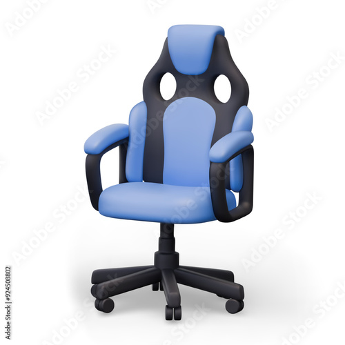 Realistic ergonomic chair with armrests and wheels. Modern furniture