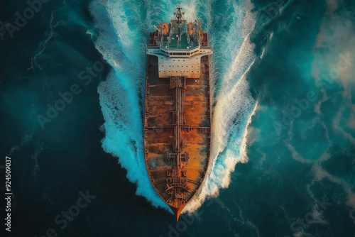 Aerial view of ship in the ...